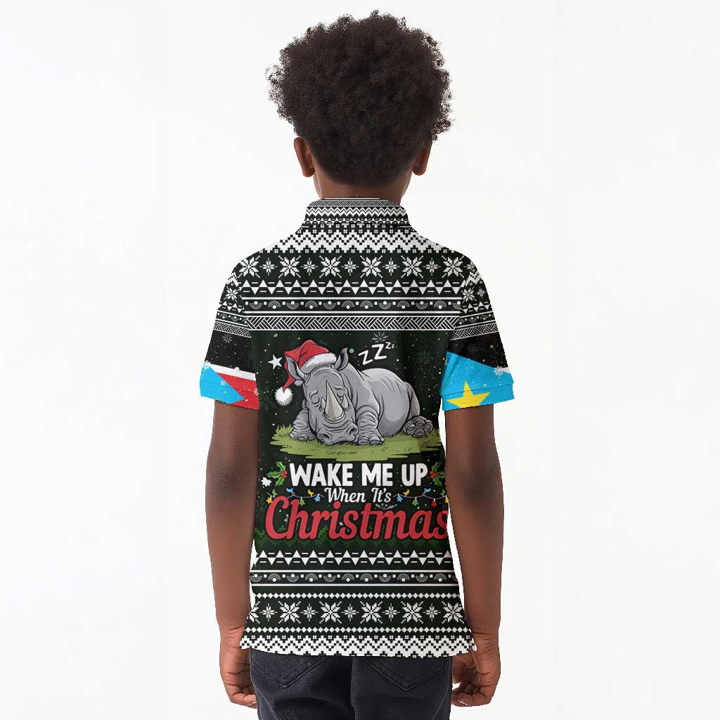 South Sudan Christmas Kid Polo Shirt National Map Flag Colors and Sleeping Rhino Motif - African Pride