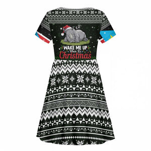 South Sudan Christmas Kid Short Sleeve Dress National Map Flag Colors and Sleeping Rhino Motif - African Pride