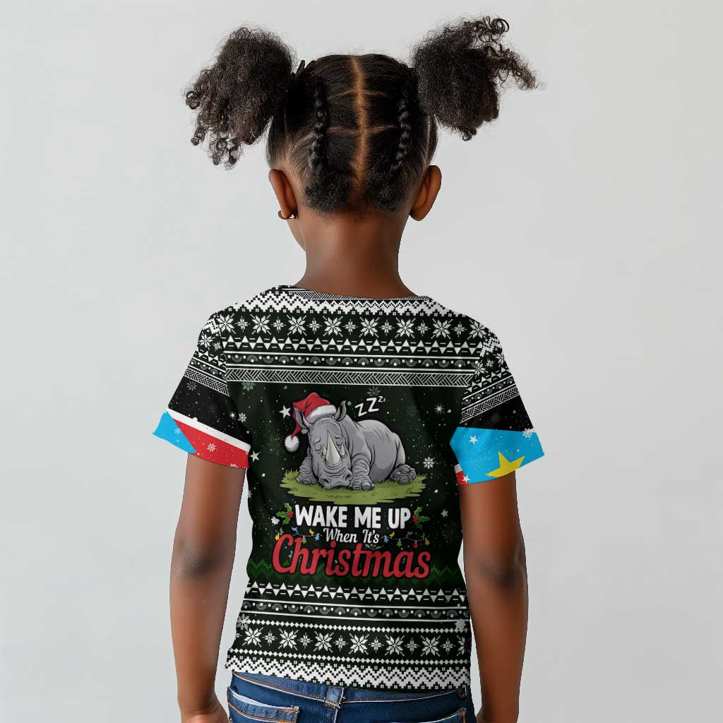 South Sudan Christmas Kid T shirt National Map Flag Colors and Sleeping Rhino Motif - African Pride