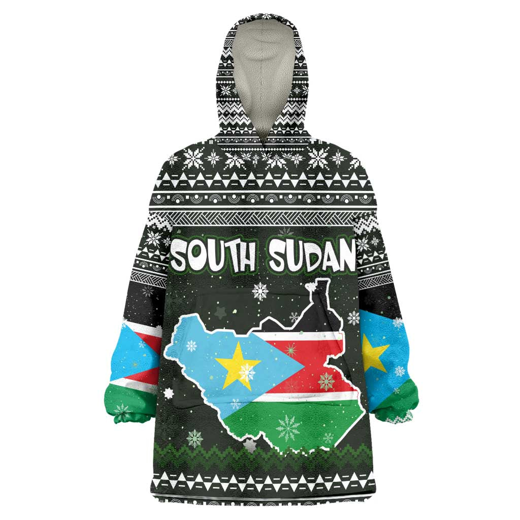 South Sudan Christmas Kid Wearable Blanket Hoodie National Map Flag Colors and Sleeping Rhino Motif - African Pride
