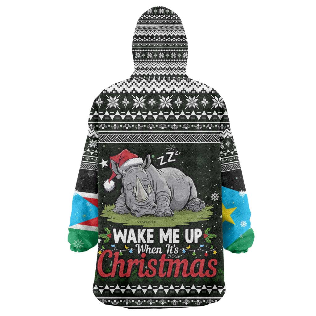 South Sudan Christmas Kid Wearable Blanket Hoodie National Map Flag Colors and Sleeping Rhino Motif - African Pride
