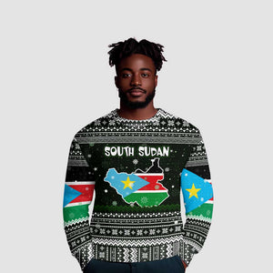 South Sudan Christmas Ugly Christmas Sweater National Map Flag Colors and Sleeping Rhino Motif - African Pride