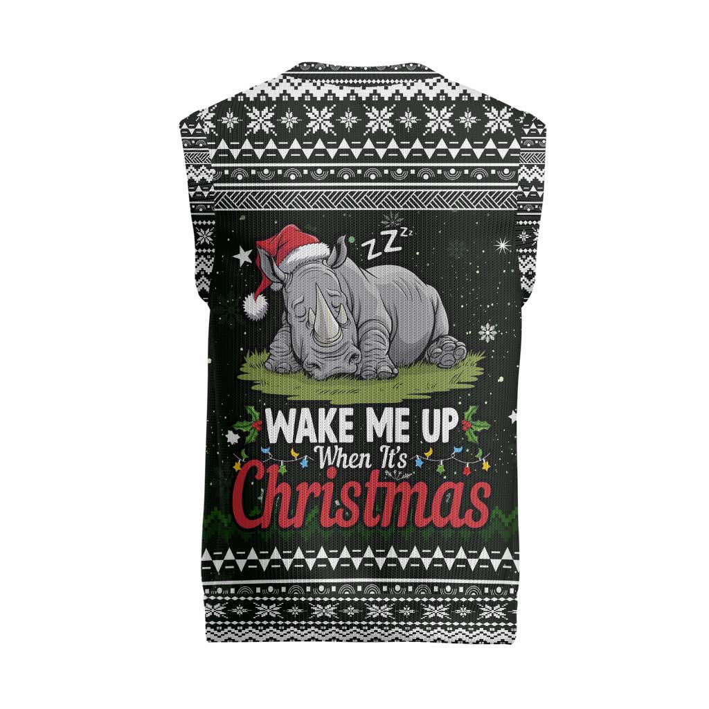 South Sudan Christmas Knitted V-Neck Vest National Map Flag Colors and Sleeping Rhino Motif - African Pride