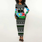 South Sudan Christmas Long Sleeve Bodycon Dress National Map Flag Colors and Sleeping Rhino Motif - African Pride
