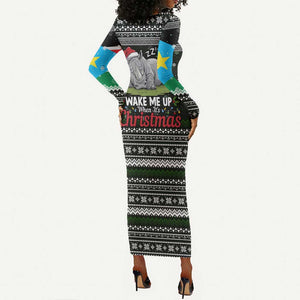 South Sudan Christmas Long Sleeve Bodycon Dress National Map Flag Colors and Sleeping Rhino Motif - African Pride
