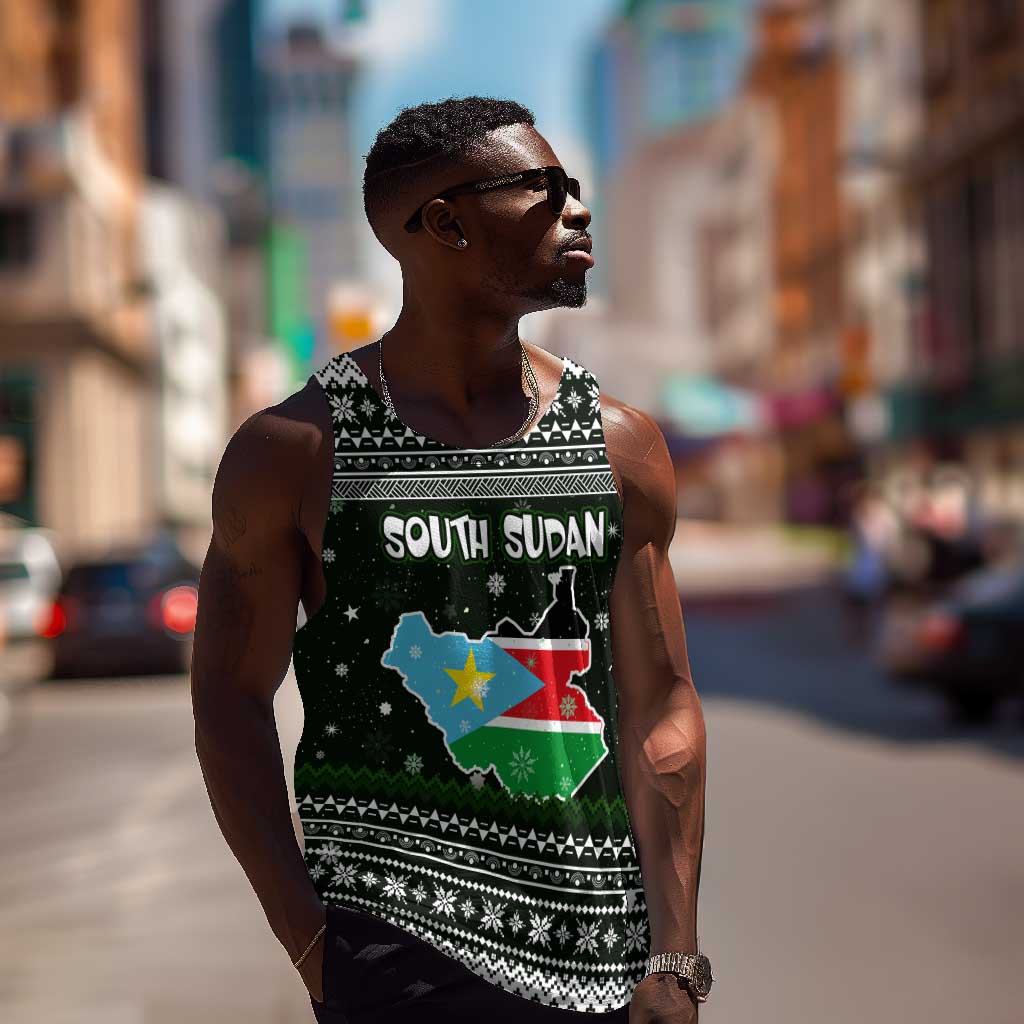 South Sudan Christmas Men Tank Top National Map Flag Colors and Sleeping Rhino Motif - African Pride