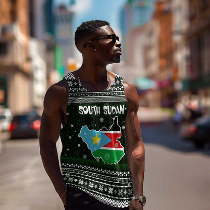 South Sudan Christmas Men Tank Top National Map Flag Colors and Sleeping Rhino Motif - African Pride