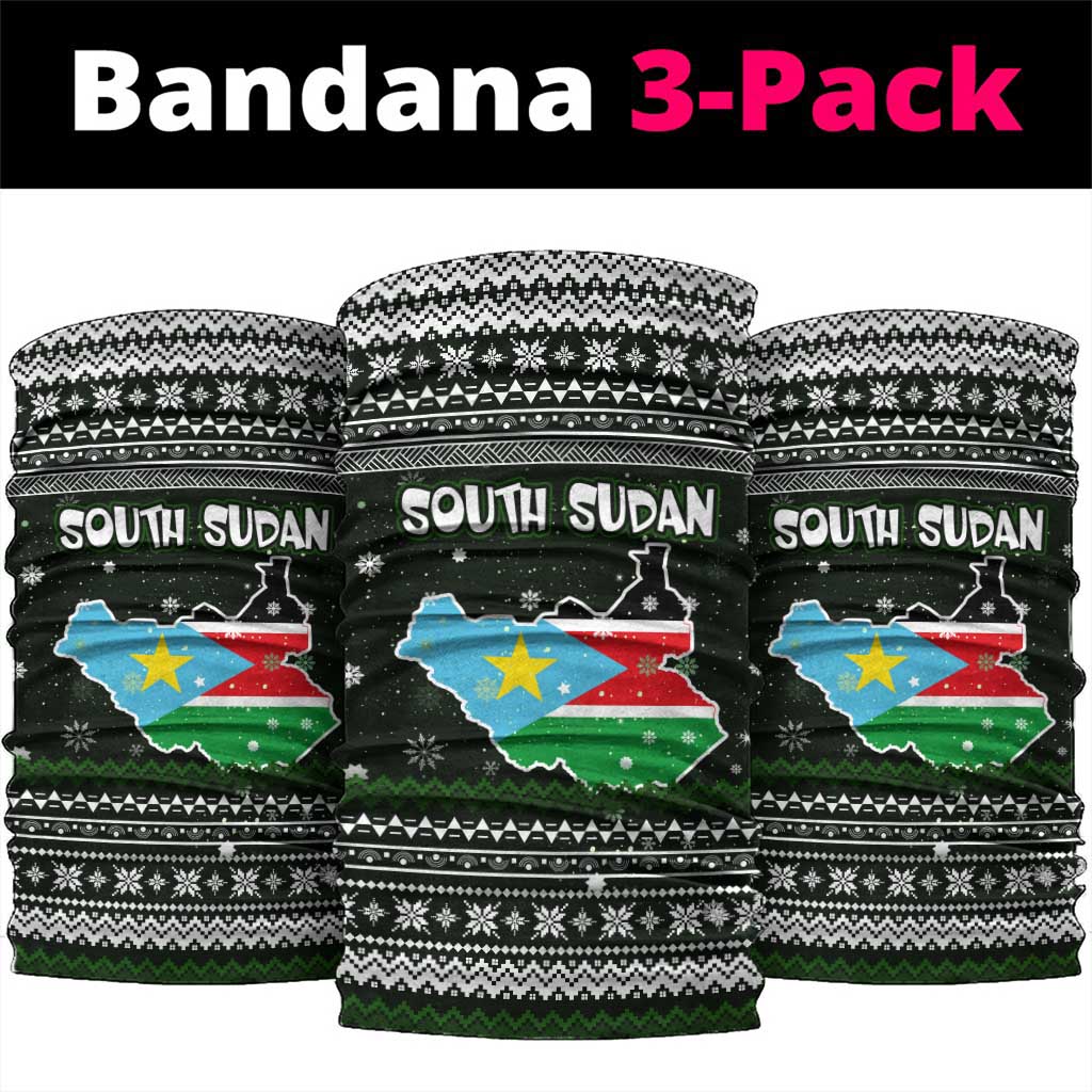 South Sudan Christmas Neck Gaiter National Map Flag Colors and Sleeping Rhino Motif - African Pride