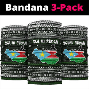 South Sudan Christmas Neck Gaiter National Map Flag Colors and Sleeping Rhino Motif - African Pride