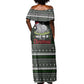 South Sudan Christmas Off Shoulder Maxi Dress National Map Flag Colors and Sleeping Rhino Motif - African Pride
