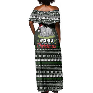 South Sudan Christmas Off Shoulder Maxi Dress National Map Flag Colors and Sleeping Rhino Motif - African Pride