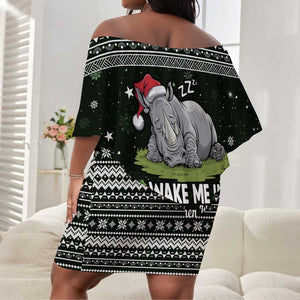 South Sudan Christmas Off Shoulder Short Dress National Map Flag Colors and Sleeping Rhino Motif - African Pride