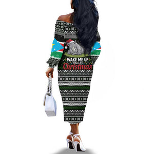 South Sudan Christmas Off The Shoulder Long Sleeve Dress National Map Flag Colors and Sleeping Rhino Motif - African Pride