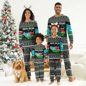 South Sudan Christmas Pajama Set National Map Flag Colors and Sleeping Rhino Motif - African Pride