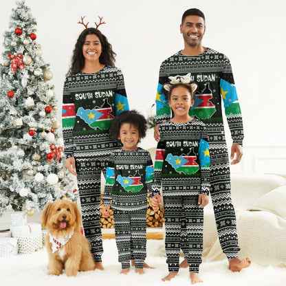 South Sudan Christmas Pajama Set National Map Flag Colors and Sleeping Rhino Motif - African Pride