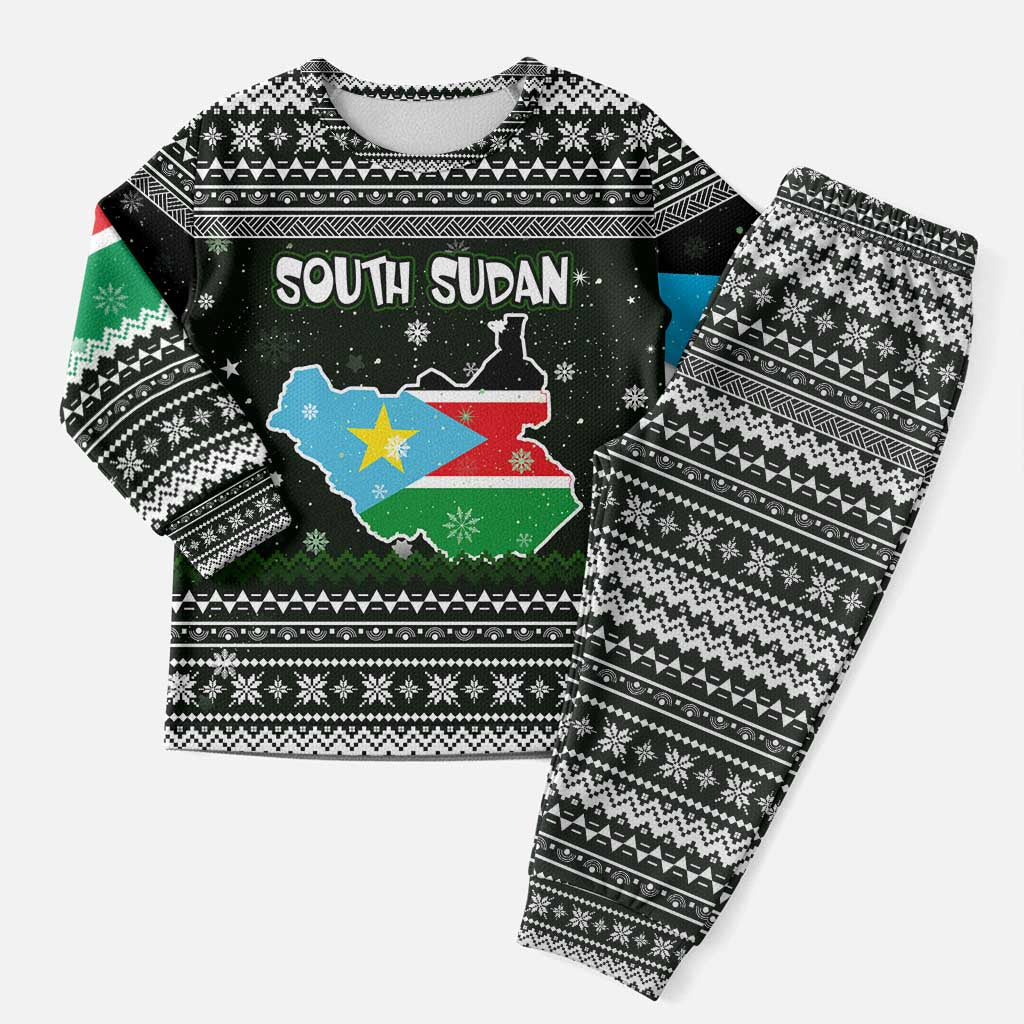 South Sudan Christmas Pajama Set National Map Flag Colors and Sleeping Rhino Motif - African Pride