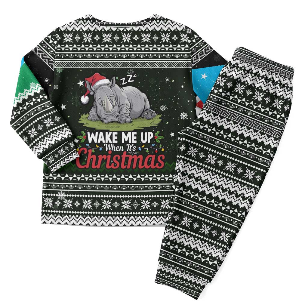 South Sudan Christmas Pajama Set National Map Flag Colors and Sleeping Rhino Motif - African Pride