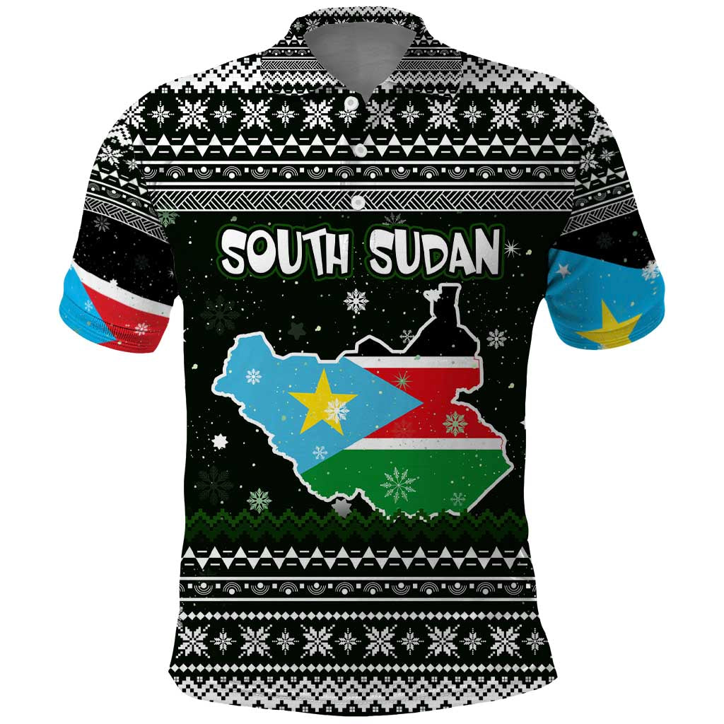 South Sudan Christmas Polo Shirt National Map Flag Colors and Sleeping Rhino Motif - African Pride