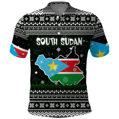 South Sudan Christmas Polo Shirt National Map Flag Colors and Sleeping Rhino Motif - African Pride