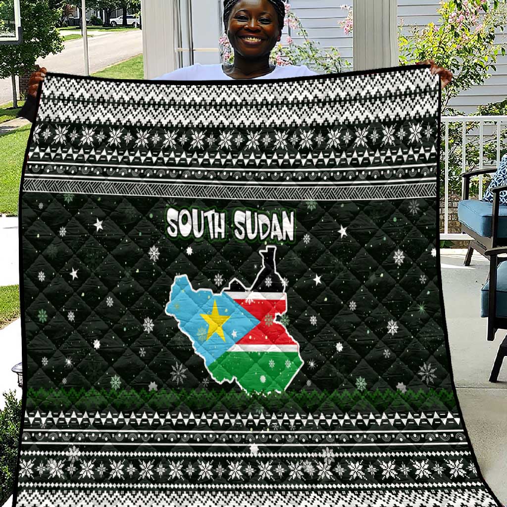 South Sudan Christmas Quilt National Map Flag Colors and Sleeping Rhino Motif - African Pride