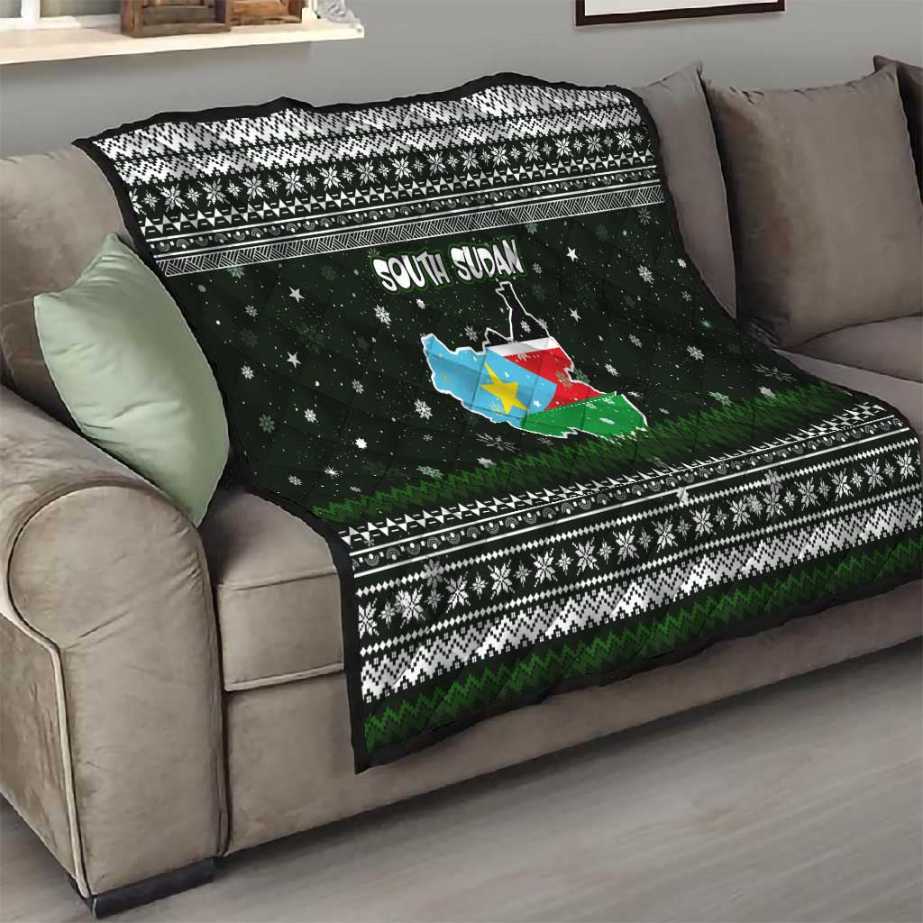 South Sudan Christmas Quilt National Map Flag Colors and Sleeping Rhino Motif - African Pride