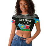South Sudan Christmas Raglan Cropped T shirt National Map Flag Colors and Sleeping Rhino Motif - African Pride
