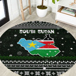 South Sudan Christmas Round Carpet National Map Flag Colors and Sleeping Rhino Motif - African Pride