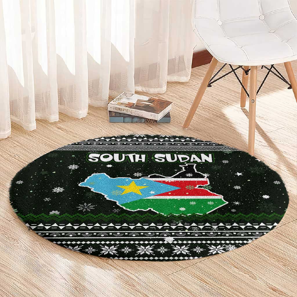 South Sudan Christmas Round Carpet National Map Flag Colors and Sleeping Rhino Motif - African Pride