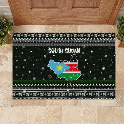 South Sudan Christmas Rubber Doormat National Map Flag Colors and Sleeping Rhino Motif - African Pride
