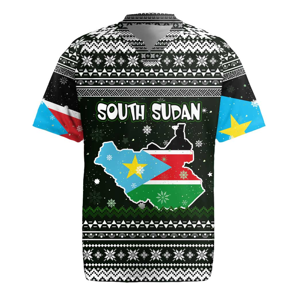 South Sudan Christmas Rugby Jersey National Map Flag Colors and Sleeping Rhino Motif - African Pride