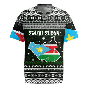 South Sudan Christmas Rugby Jersey National Map Flag Colors and Sleeping Rhino Motif - African Pride