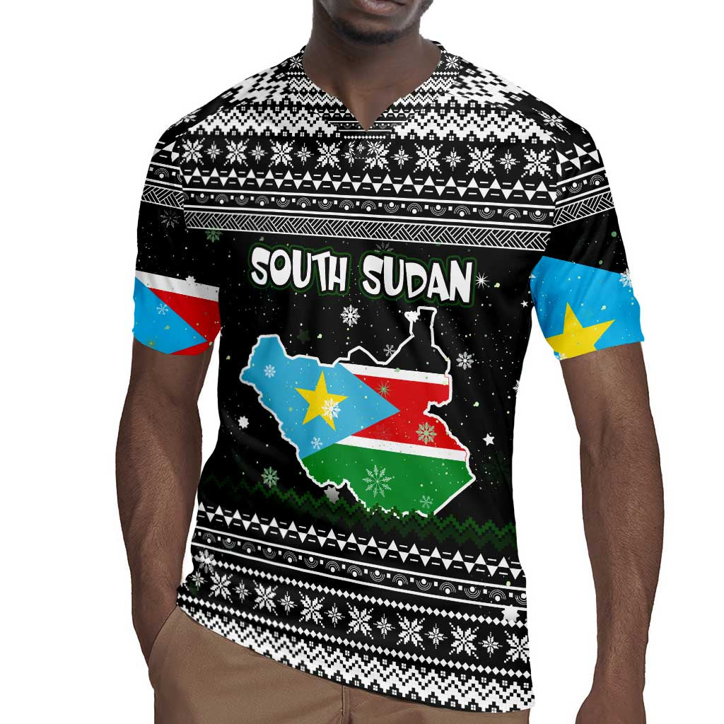 South Sudan Christmas Rugby Jersey National Map Flag Colors and Sleeping Rhino Motif - African Pride