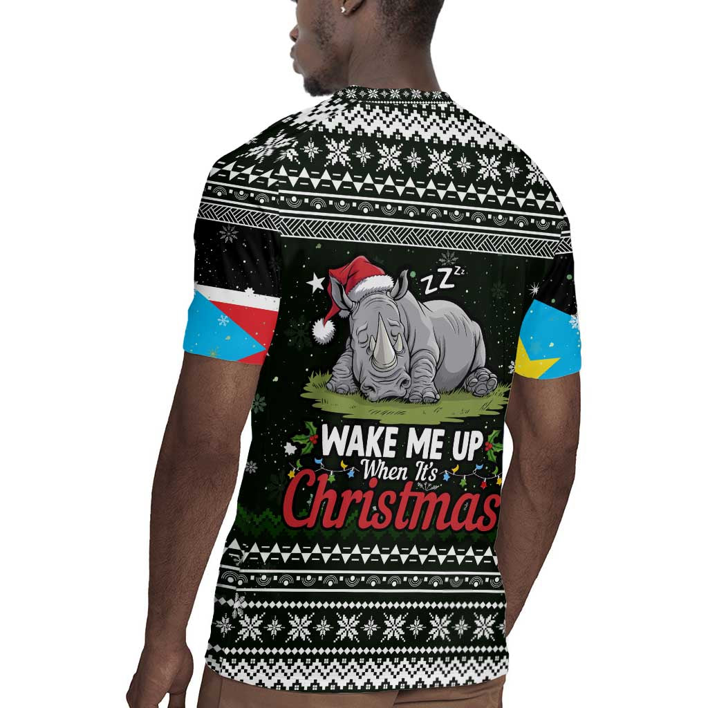 South Sudan Christmas Rugby Jersey National Map Flag Colors and Sleeping Rhino Motif - African Pride