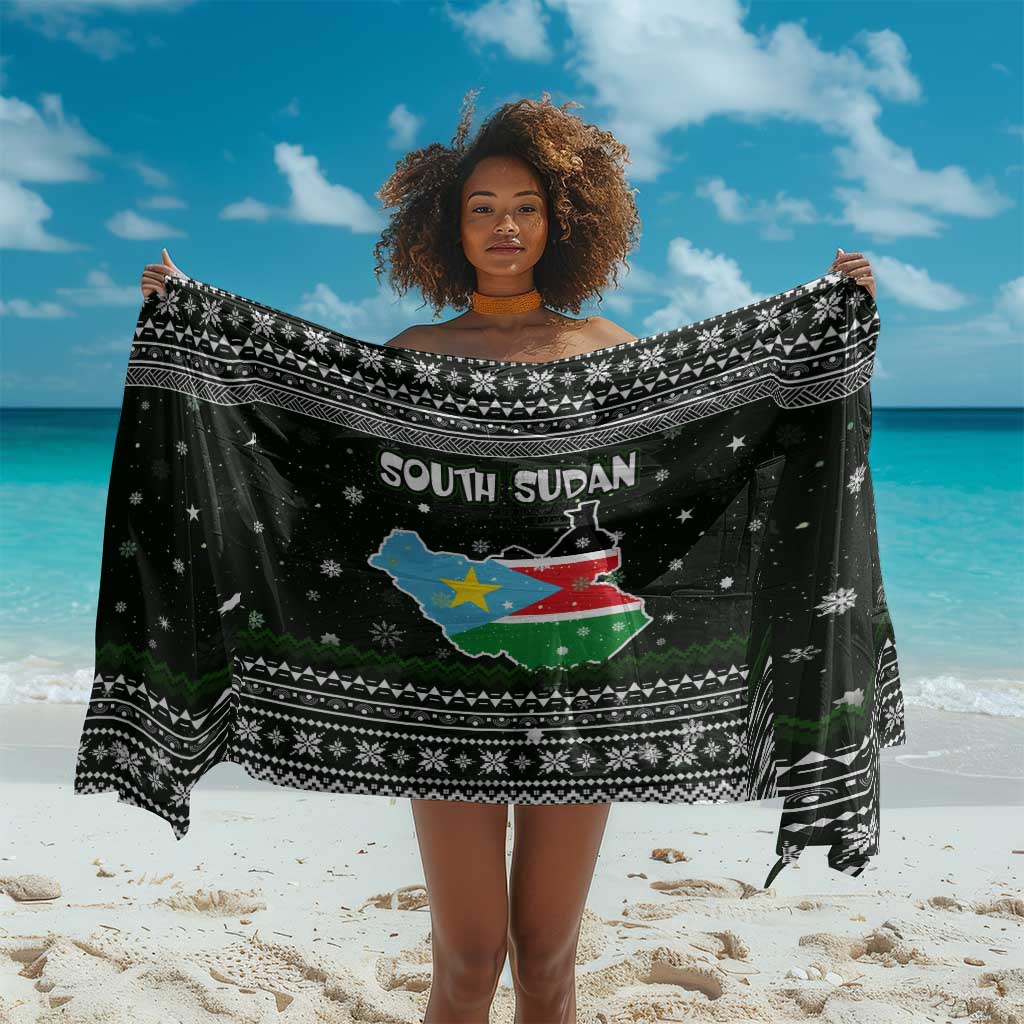 South Sudan Christmas Sarong National Map Flag Colors and Sleeping Rhino Motif - African Pride