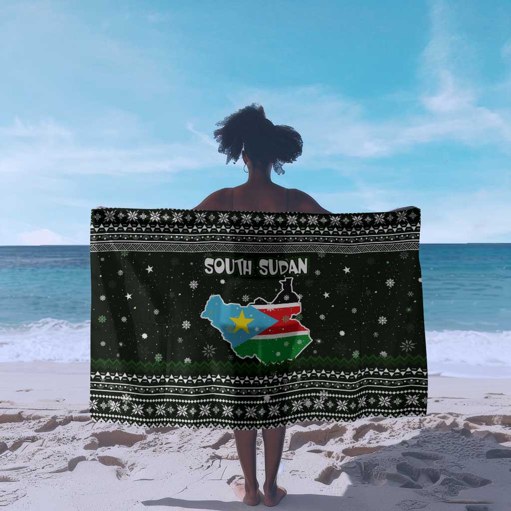 South Sudan Christmas Sarong National Map Flag Colors and Sleeping Rhino Motif - African Pride