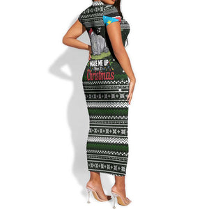 South Sudan Christmas Short Sleeve Bodycon Dress National Map Flag Colors and Sleeping Rhino Motif - African Pride