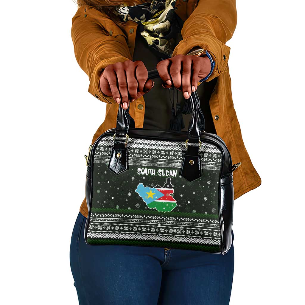 South Sudan Christmas Shoulder Handbag National Map Flag Colors and Sleeping Rhino Motif - African Pride