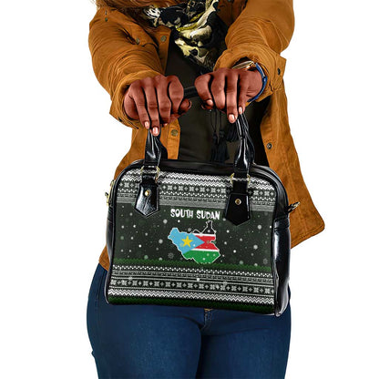 South Sudan Christmas Shoulder Handbag National Map Flag Colors and Sleeping Rhino Motif - African Pride