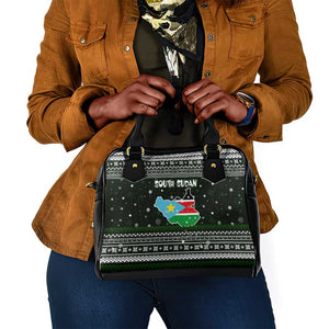 South Sudan Christmas Shoulder Handbag National Map Flag Colors and Sleeping Rhino Motif - African Pride