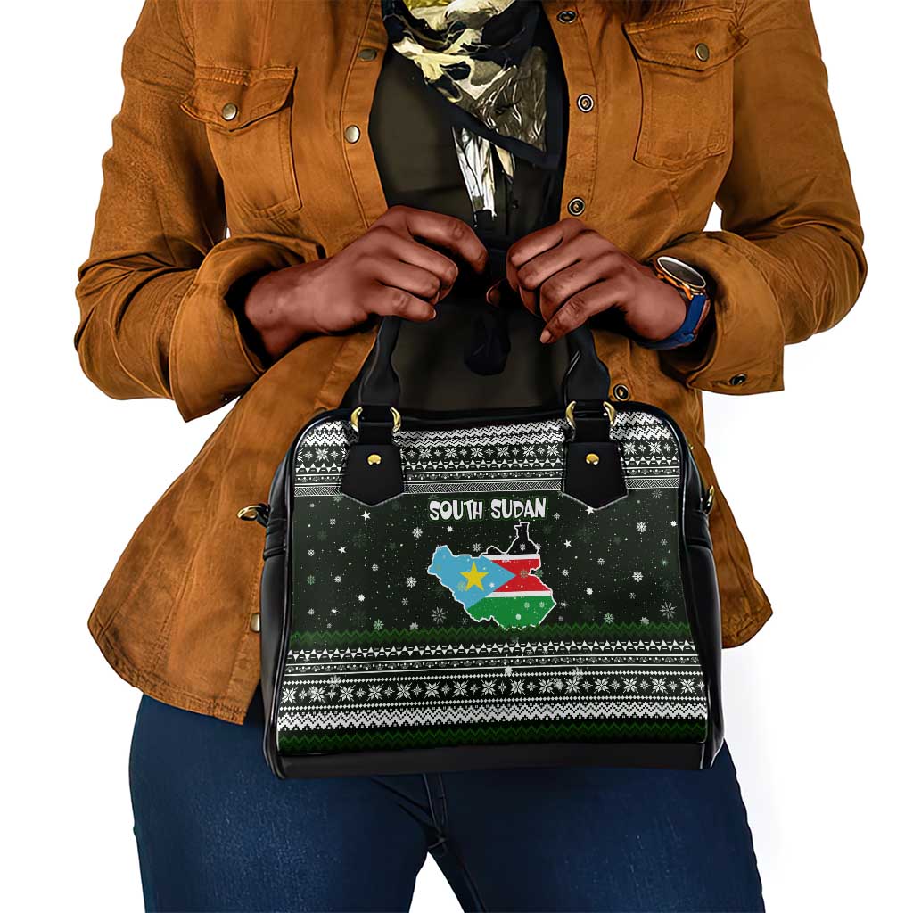 South Sudan Christmas Shoulder Handbag National Map Flag Colors and Sleeping Rhino Motif - African Pride