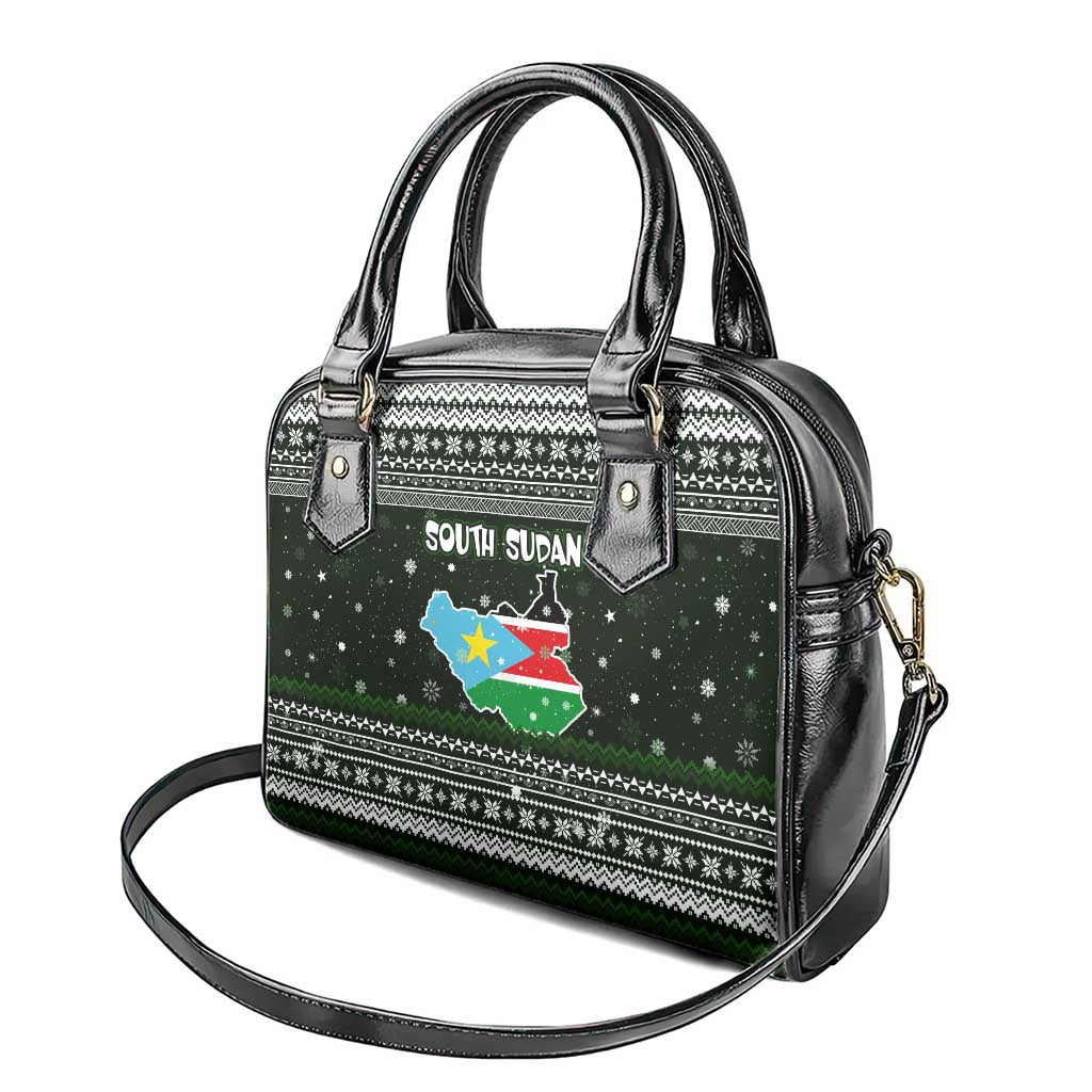 South Sudan Christmas Shoulder Handbag National Map Flag Colors and Sleeping Rhino Motif - African Pride