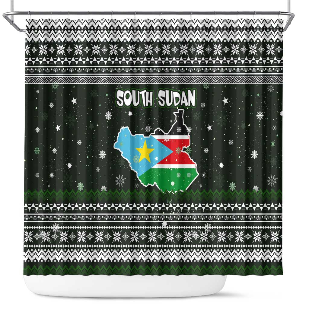 South Sudan Christmas Shower Curtain National Map Flag Colors and Sleeping Rhino Motif - African Pride