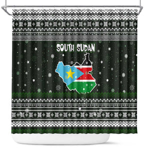 South Sudan Christmas Shower Curtain National Map Flag Colors and Sleeping Rhino Motif - African Pride
