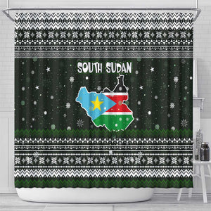 South Sudan Christmas Shower Curtain National Map Flag Colors and Sleeping Rhino Motif - African Pride