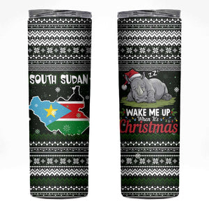 South Sudan Christmas Skinny Tumbler National Map Flag Colors and Sleeping Rhino Motif - African Pride