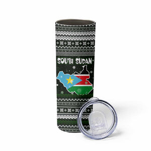 South Sudan Christmas Skinny Tumbler National Map Flag Colors and Sleeping Rhino Motif - African Pride