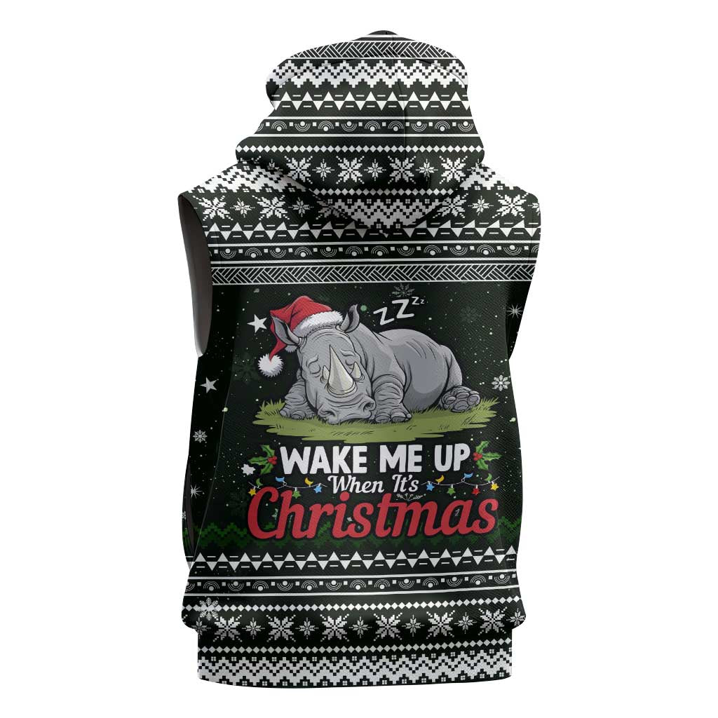 South Sudan Christmas Sleeveless Hoodie National Map Flag Colors and Sleeping Rhino Motif - African Pride