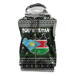 South Sudan Christmas Sleeveless Zip Hoodie National Map Flag Colors and Sleeping Rhino Motif - African Pride