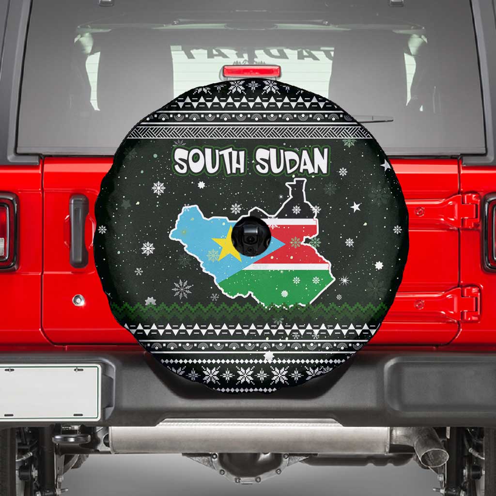 South Sudan Christmas Spare Tire Cover National Map Flag Colors and Sleeping Rhino Motif - African Pride