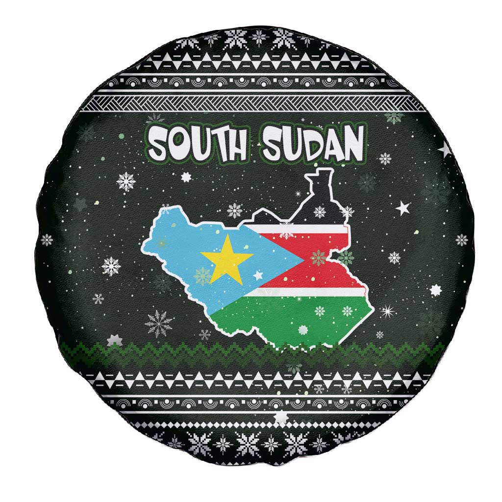 South Sudan Christmas Spare Tire Cover National Map Flag Colors and Sleeping Rhino Motif - African Pride